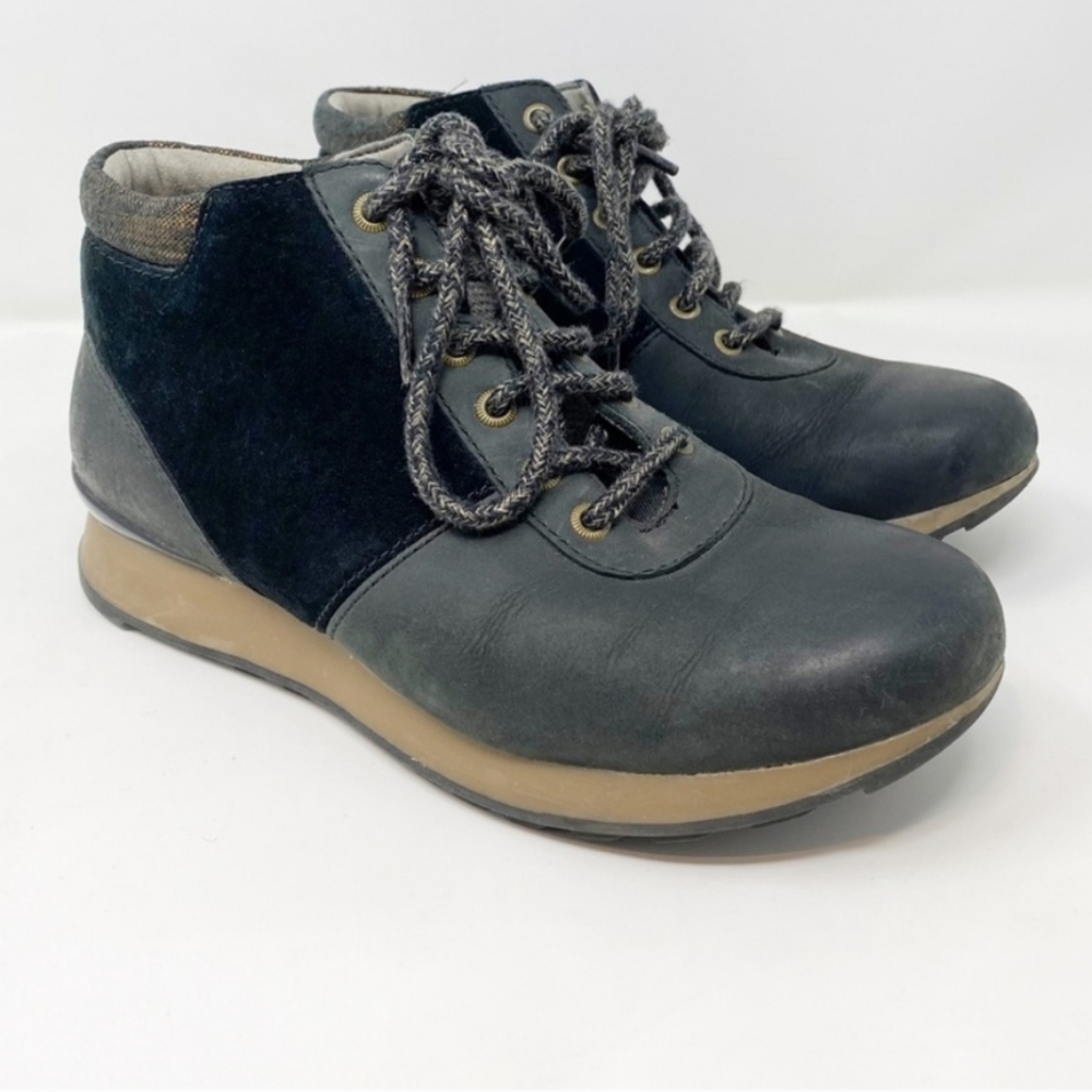 Dansko  Black Gray Leather Suede Lace Up Sneaker Booties 7.5